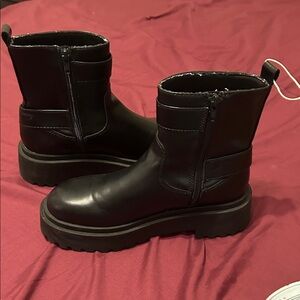 New Zara Black Combat Boots with Silver Buckles